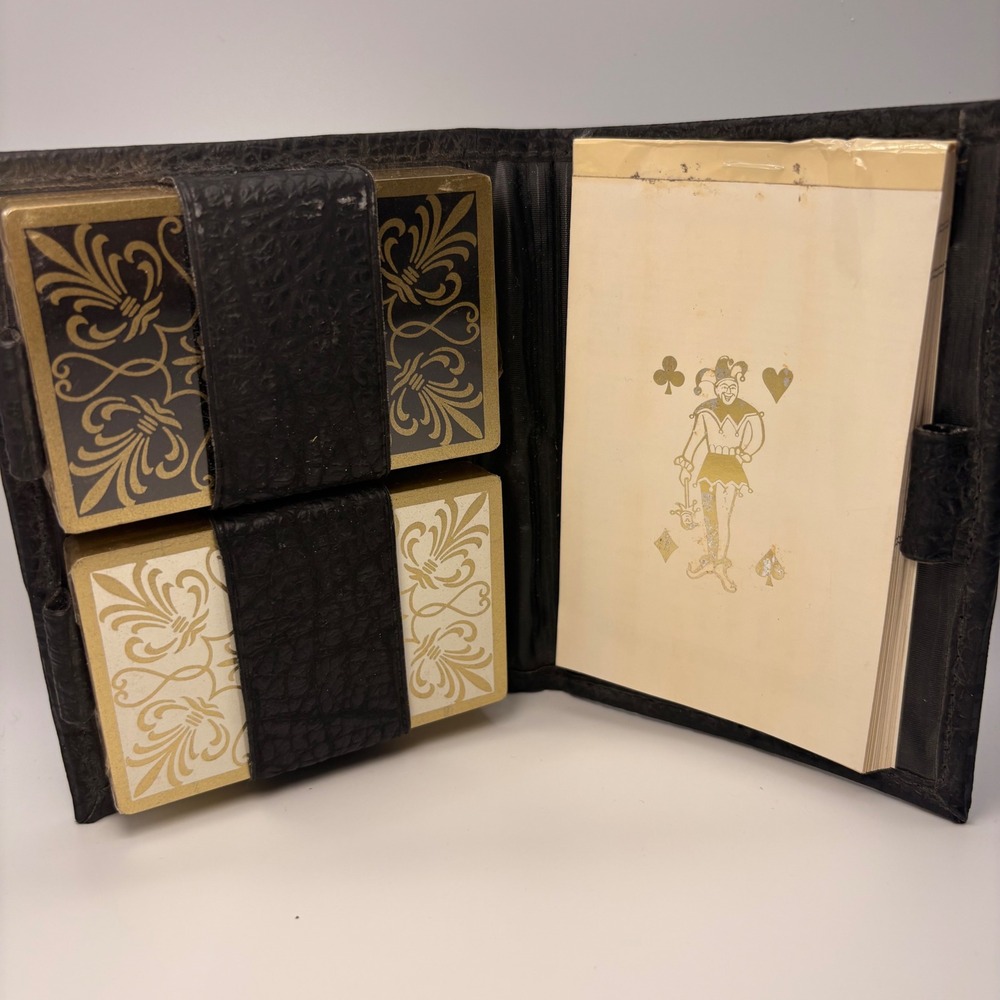 Double Deck Playing Cards Bridge Set Black Folding Case Score Pad USA